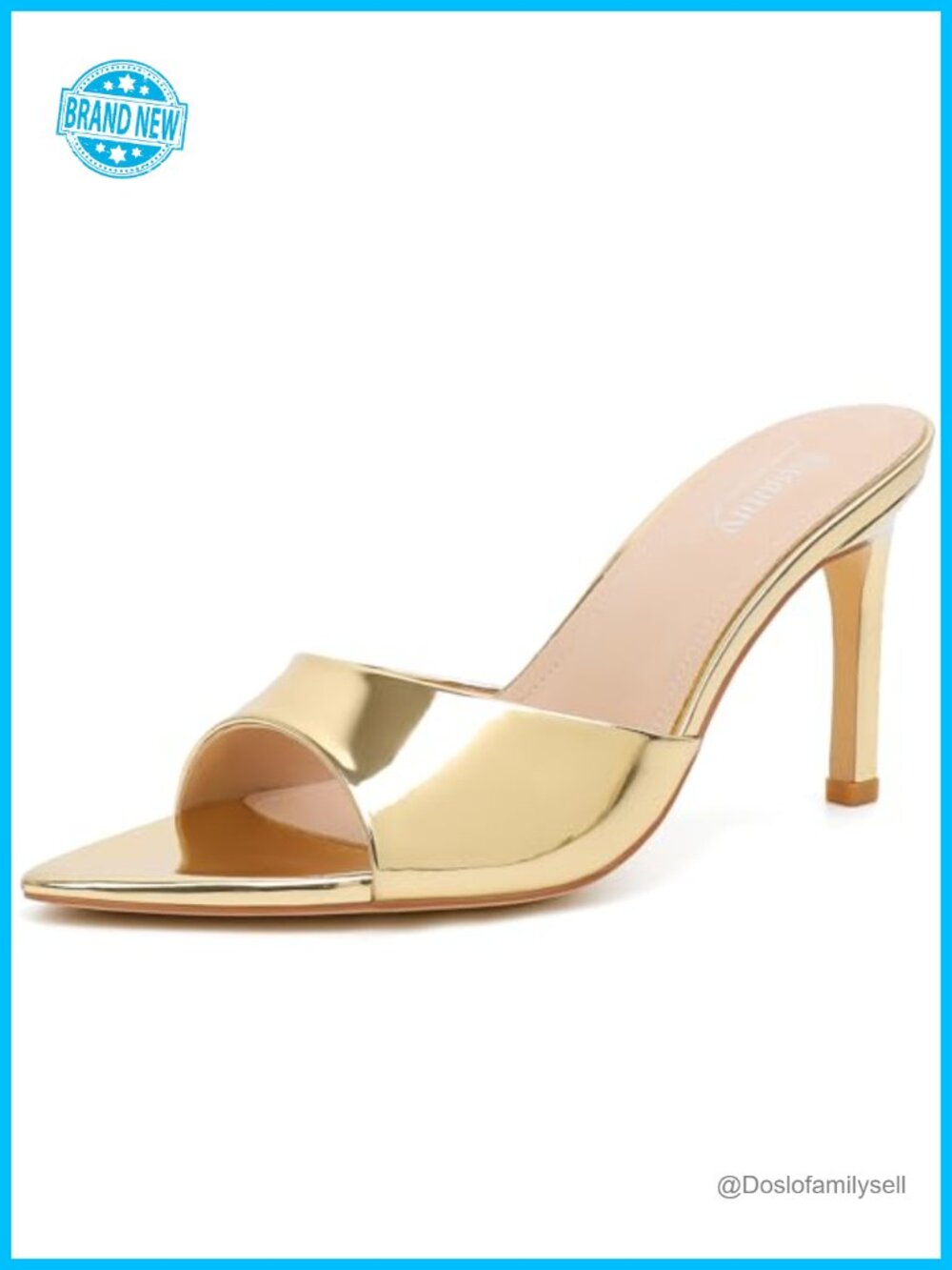 Women's Pointed Peep Toe Stiletto Mule Sandals Slip On Faux Leather Heels